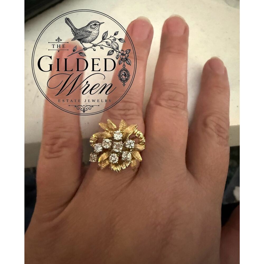Vintage 1950s–1960s Hollywood Regency Diamond Cocktail Ring | Solid Gold